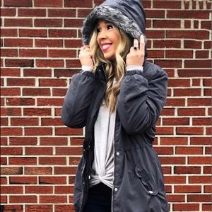 Charcoal Anorak puffer hooded Jacket parka coat